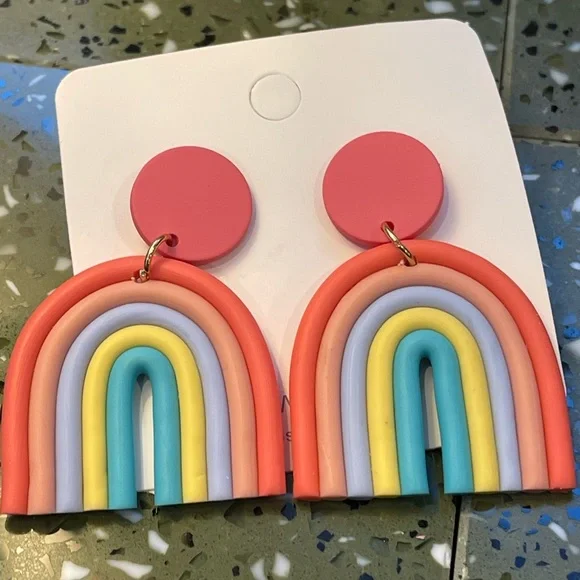 NWT polymer clay Rainbow earrings 2” - Picture 3 of 3